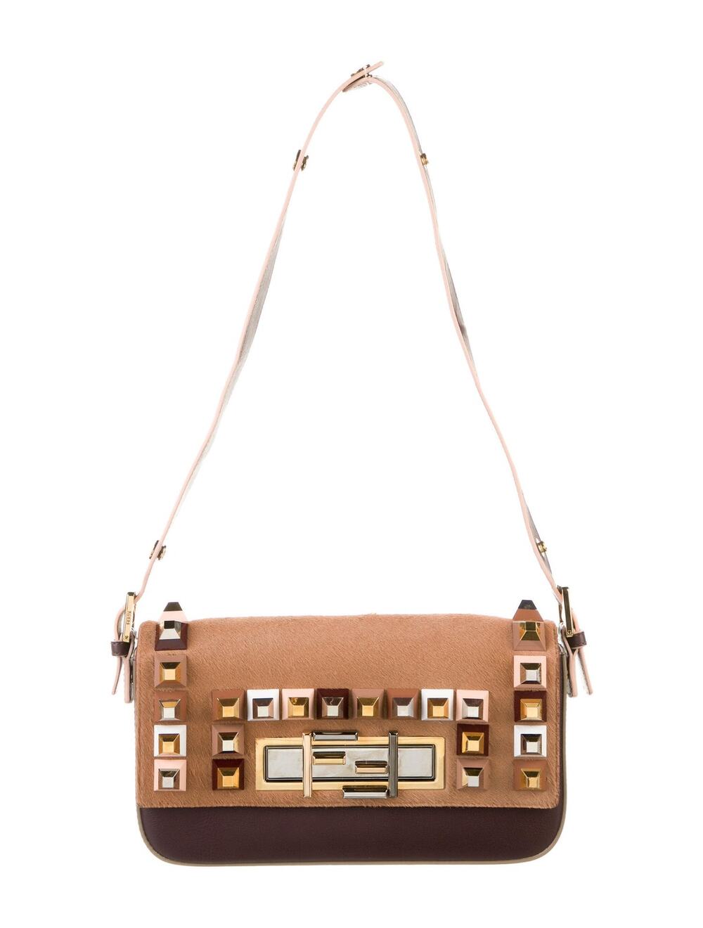 FENDI Authentic 3Baguette Brown Vintage Studded Shoulder Bag